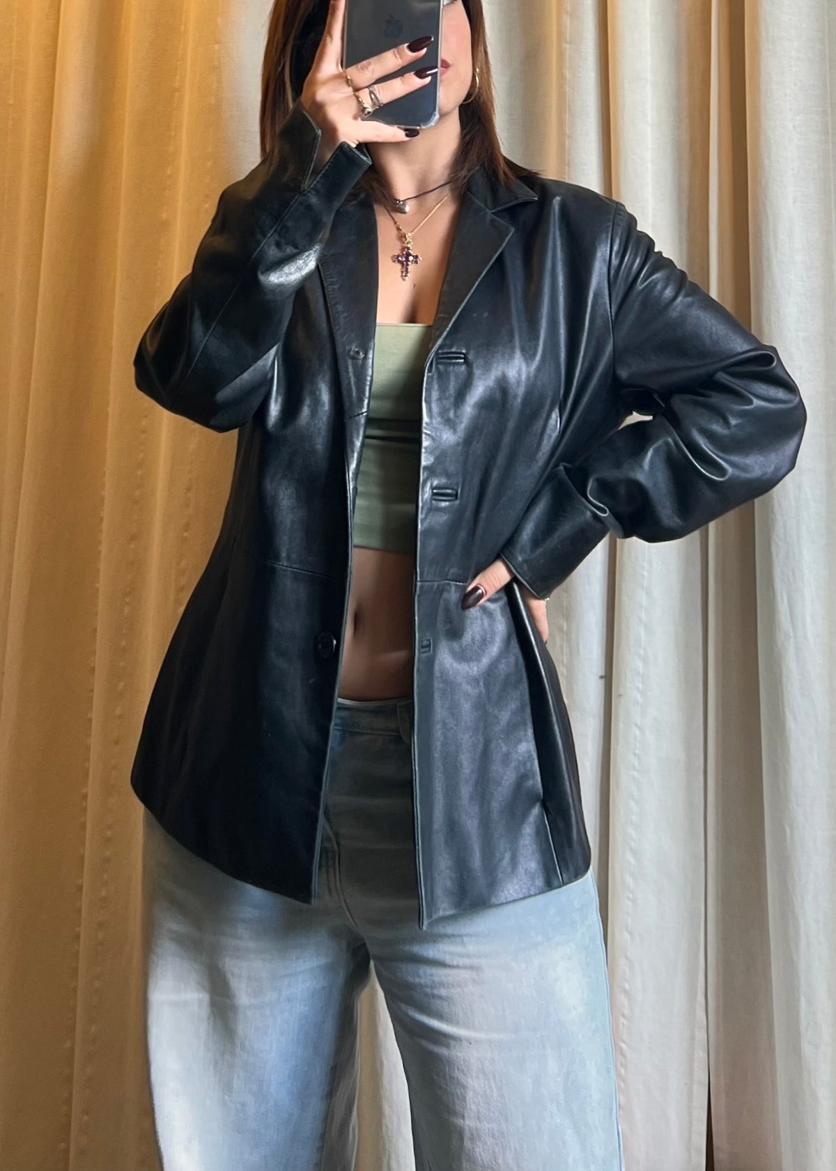Giacca / Blazer Vintage in Vera Pelle Nera – Santa Maria del Fiore Leather