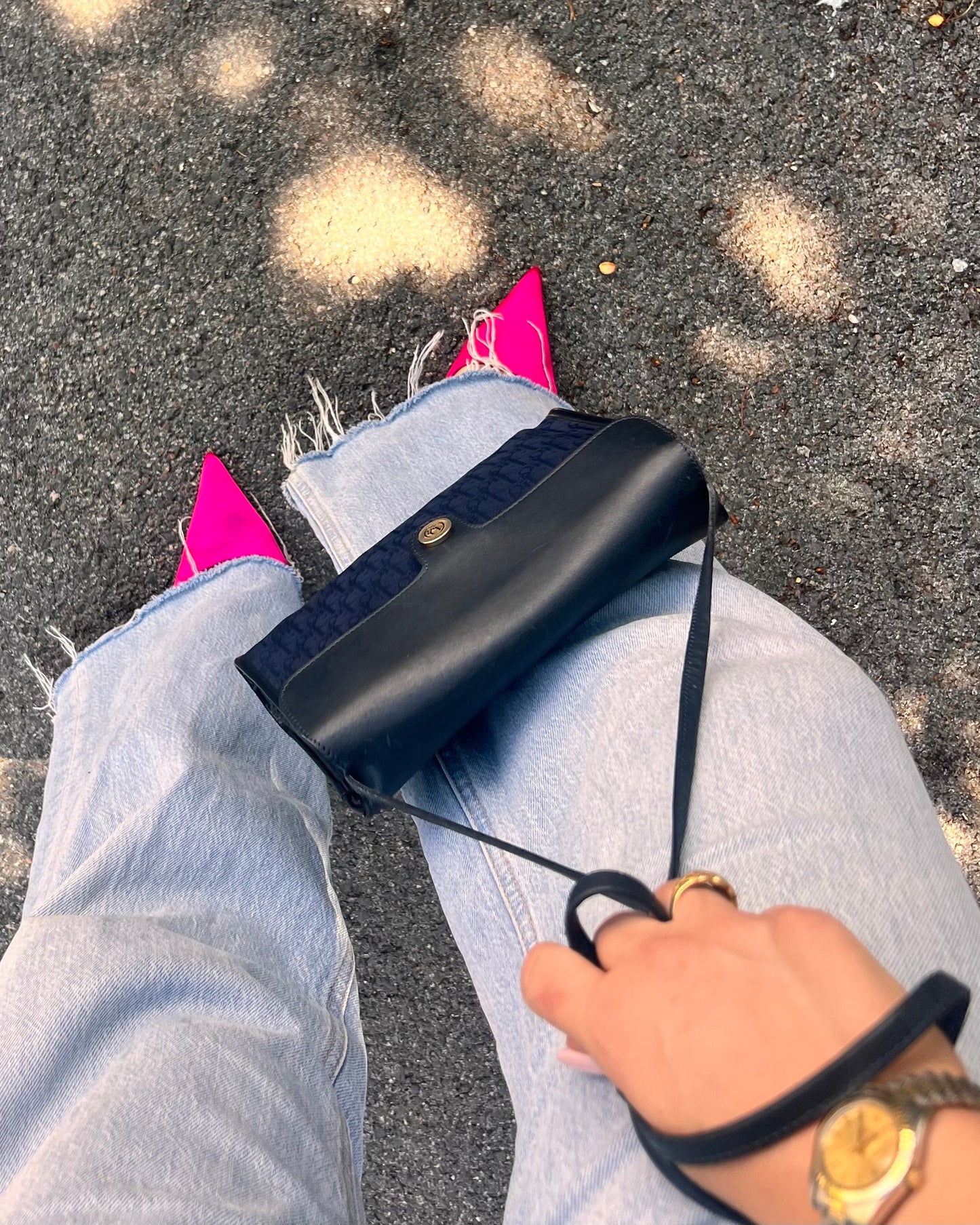Splendida Borsa Vintage Christian Dior "Oblique" – Navy & Leather