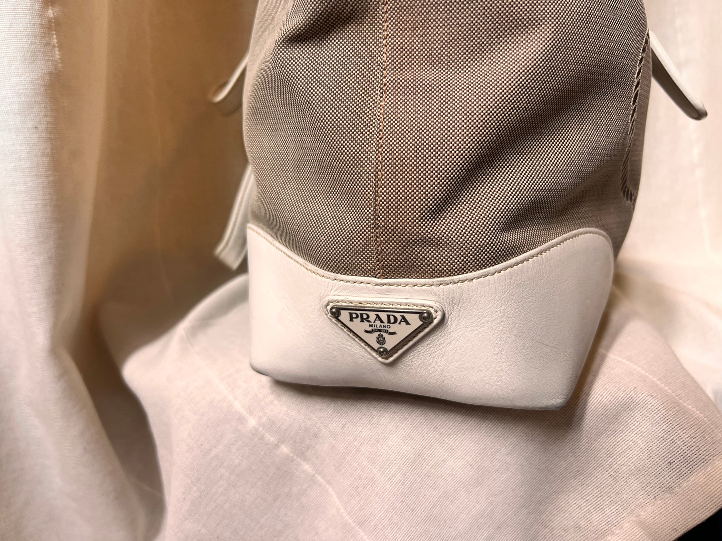 Prada Logo Jacquard Tote – Canvas & Leather