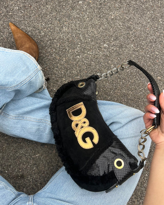 Borsa a spalla D&G Dolce & Gabbana Vintage - Mix Texture & Shearling