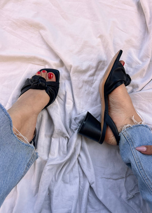 Sandali Neri con Tacco Medio in Pelle – Made in Italy (Taglia 38)